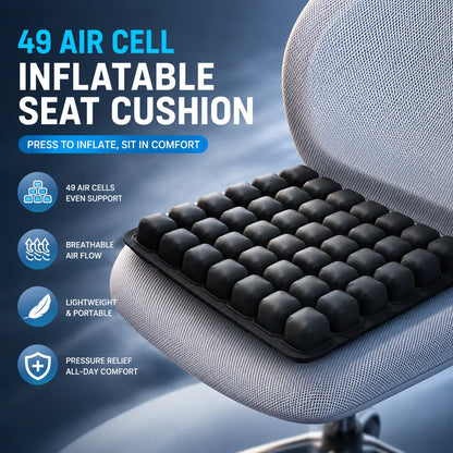 49 air cell inflatable seat cushion on ergonomic office chair – press to inflate, no pump needed