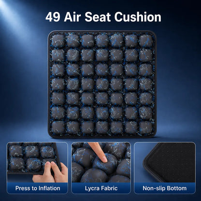 49 air cell inflatable seat cushion in blue constellation print with Lycra fabric and non-slip bottom