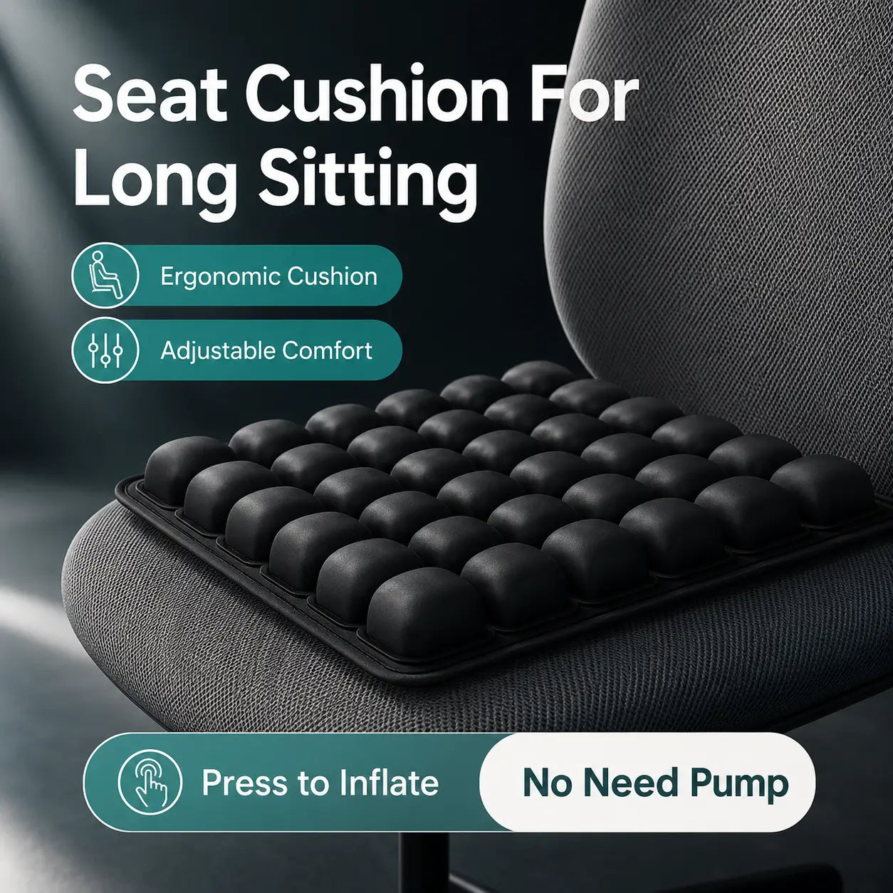 3D air seat cushion for long sitting on office chair – ergonomic and adjustable comfort