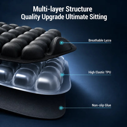 Multi-layer structure of inflatable seat cushion – breathable Lycra, high elastic TPU, non-slip base