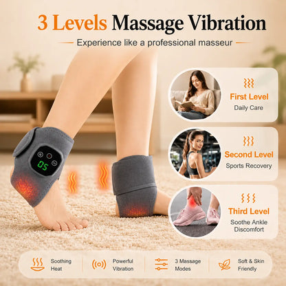 Cordless ankle massager with 3 levels of massage vibration for daily care, sports recovery and ankle discomfort relief