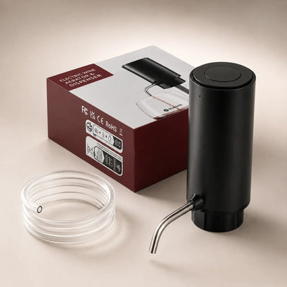 Black electric wine aerator dispenser with retail box and detachable silicone tube accessory