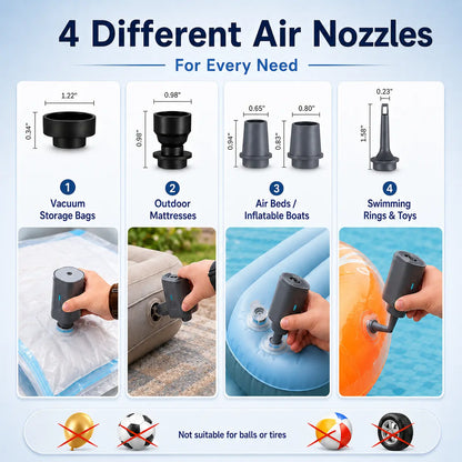 4 air pump nozzles for vacuum bags, outdoor mattresses, air beds and swimming rings, not for balls or tires