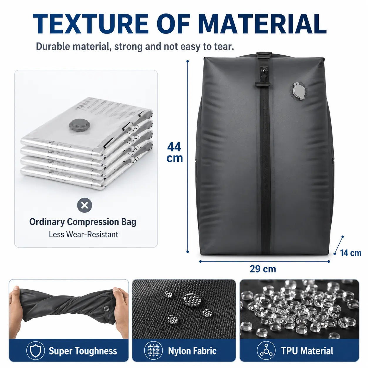 How to use vacuum storage bag in 4 steps: fill, zip, pump air out, or press manually to compress