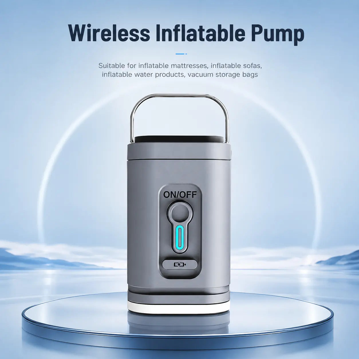 Wireless inflatable pump for air mattresses, sofas, water floats and vacuum storage bags