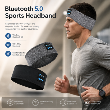 Man running outdoors in the gray sports headband