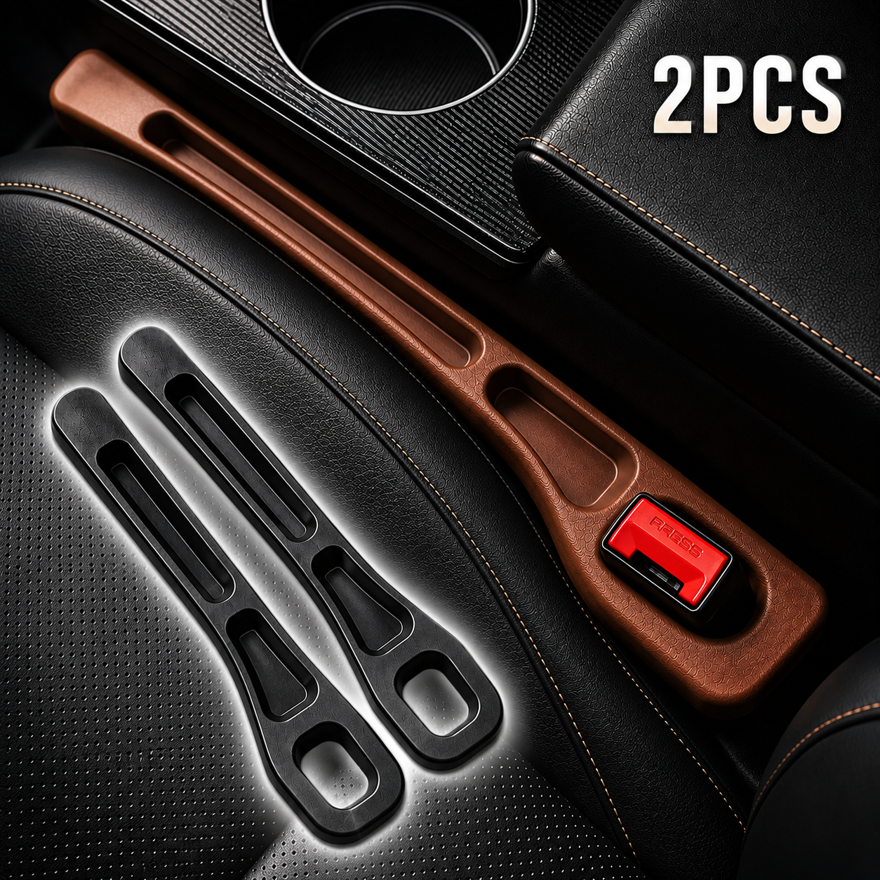Set of two gap fillers fitted on the driver and passenger sides of a car's leather seats