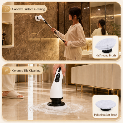 Spin scrubber deep-cleaning concrete and ceramic tile surfaces