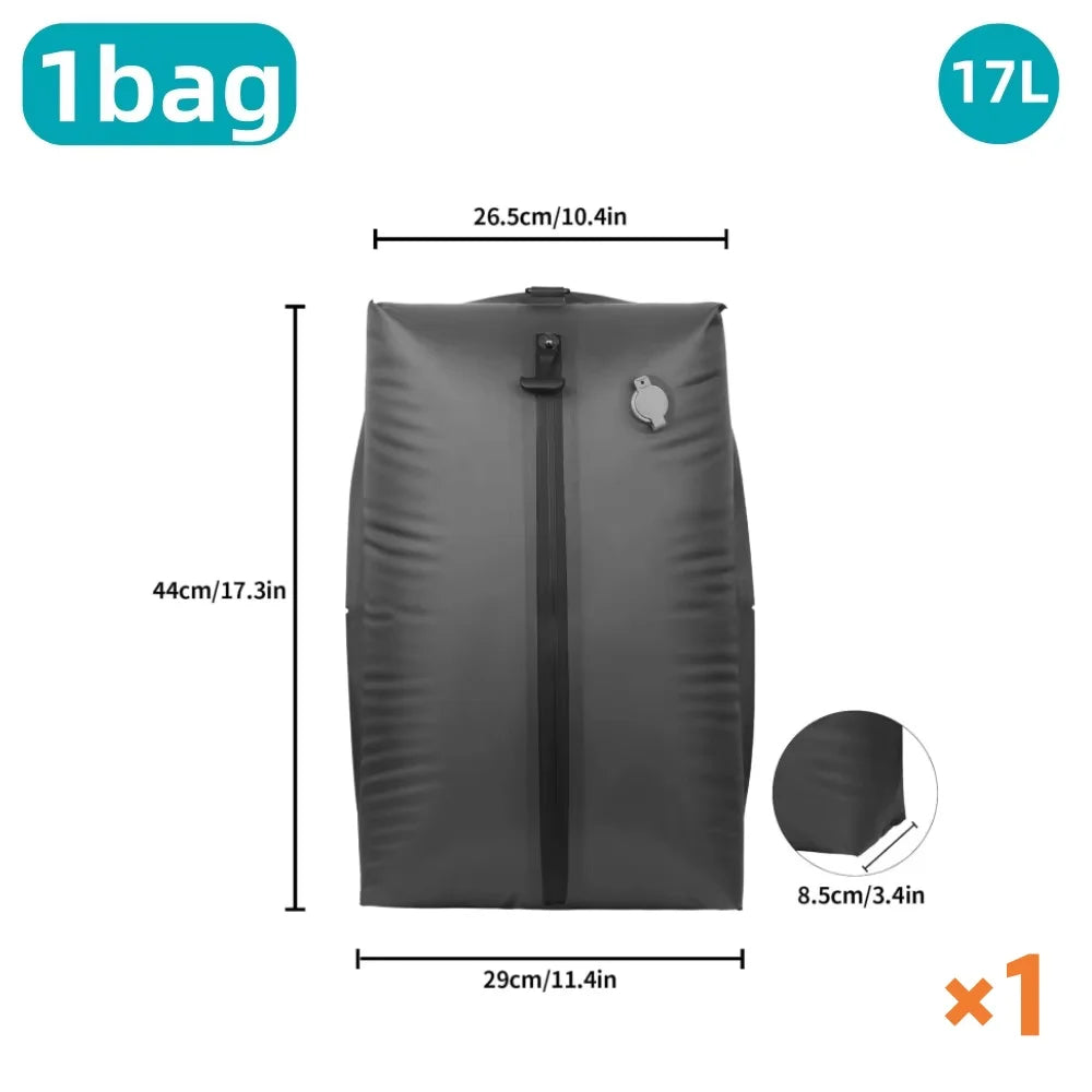Reusable vacuum compression bag sealed to keep clothes compressed
